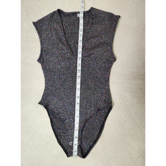 Out From Under UO Black Rainbow Sparkle Glitter V-neck Halter Top Bodysuit S - Picture 10 of 14